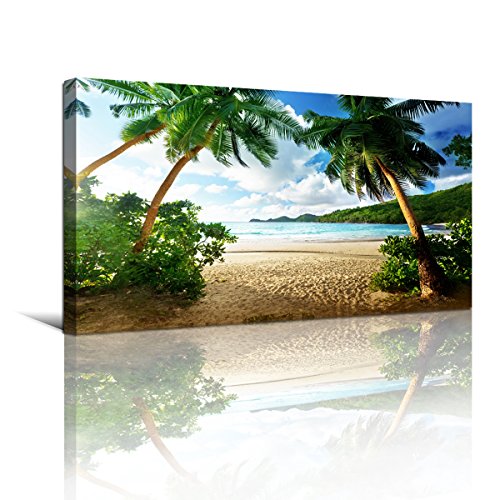 Wall Art Sea Beach Coconut Tree Landscape Picture Print Canvas Wall Art Modern Giclee Artwork Home Decor Stretched and Framed Ready to Hang,2cm Thick Frame, Waterproof Artwork. - color: Beach Palm Coconut Trees, size: 40"L x 20"W