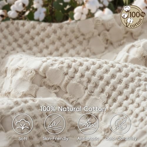 PHF Lightweight 100% Cotton Waffle Throw Blanket for Couch, Light Taupe - color: 01 Light Taupe/Oatmeal, size: Throw(50"x60")
