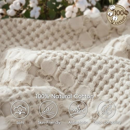 PHF Lightweight 100% Cotton Waffle Throw Blanket for Couch, Light Taupe - color: 01 Light Taupe/Oatmeal, size: Throw(50"x60")
