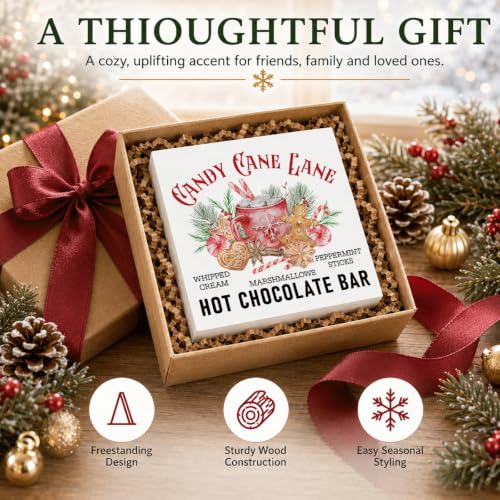 Candy Cane Lane Hot Chocolate Bar Sign, Christmas Kitchen Wood Box Decor - color: Style 19