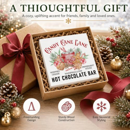 Candy Cane Lane Hot Chocolate Bar Sign, Christmas Kitchen Wood Box Decor - color: Style 19