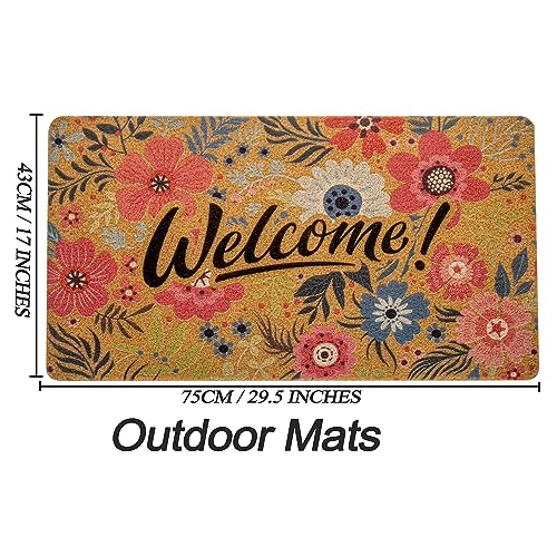 IZUS Floral Welcome-Door-Mats Outside-Entrance Synthetic-Coir Non-Slip Frontdoor-Mats 17x29 Inches for Outdoor/Indoor Front-Entrance/Garden/Porch Decor 17x29inches - color: Welcome-red/Blue Flower