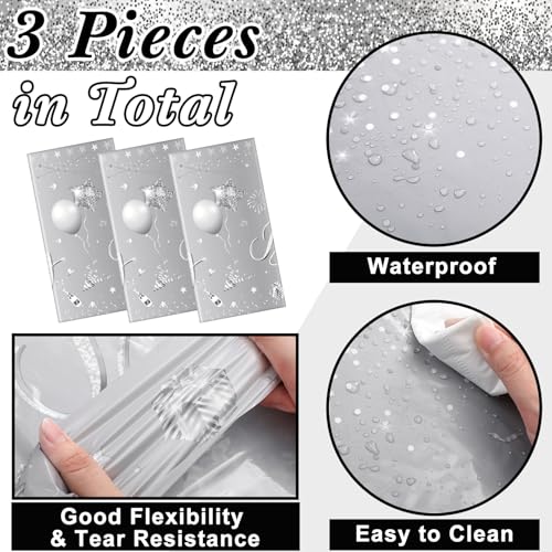 Tudomro 3 Pcs Plastic Happy Birthday Party Tablecloths,Silver - color: Silver