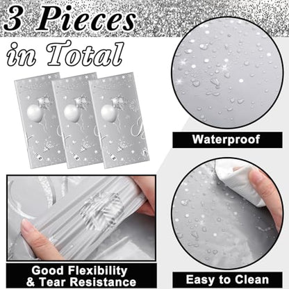 Tudomro 3 Pcs Plastic Happy Birthday Party Tablecloths,Silver - color: Silver