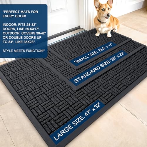 OLANLY Front Door Mat Outside Entrance 59x34, Heavy-Duty Rubber Doormat - color: Black, size: 59" X 34"