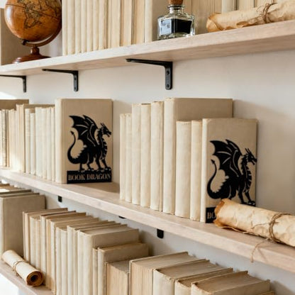 Peacoblue 5.3"x4.3"x6.9" Metal Bookends, Heavy Duty Book Ends for Shelves - style: Dragon