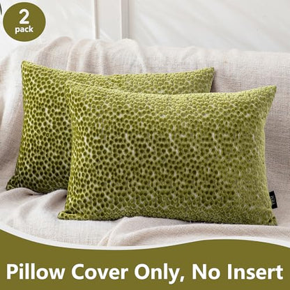 FIFU Lumbar Pillow Covers 12x20 Inch Set of 2, Jacquard Velvet, Olive Green - color: Olive Green, size: 20" x 12" (Pack of 2)