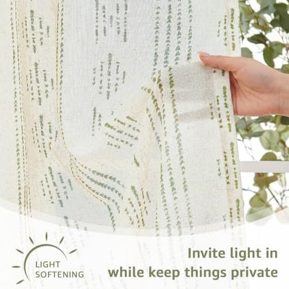 jinchan Linen Striped Tier Curtains for Kitchen Windows Boho - color: Boho Green | on Beige, size: 26"W x 20"L (Pack of 2)