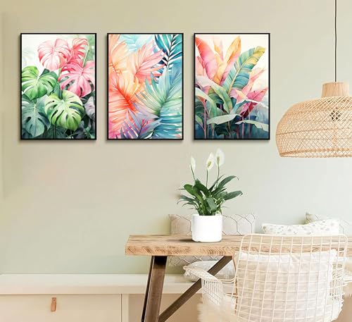 Uofnvrji 3pcs Tropical Botanical Monstera Leaves Canvas Wall Art - color: Colorful, size: 12x16 Inch Unframed