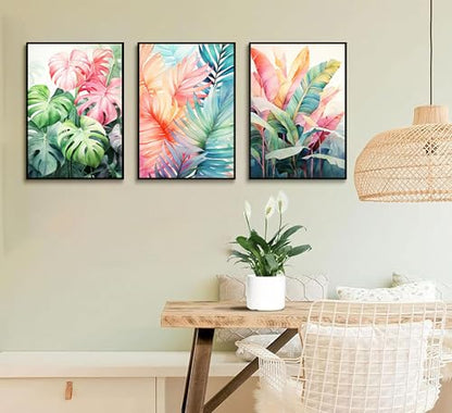 Uofnvrji 3pcs Tropical Botanical Monstera Leaves Canvas Wall Art - color: Colorful, size: 12x16 Inch Unframed