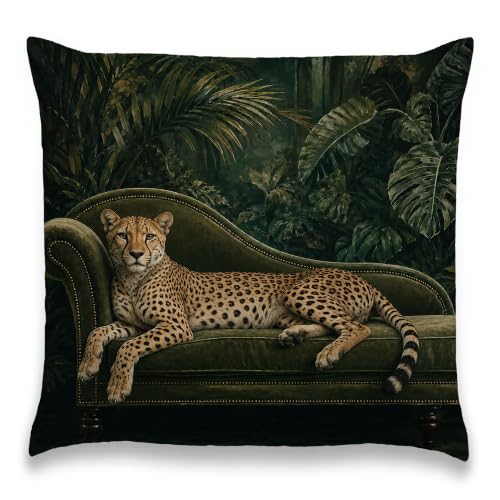 Leopard on Green Velvet Sofa Pillow Cover Tropical Jungle Decor 18x18 - color: Green Velvet Leopard