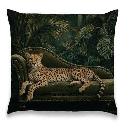 Leopard on Green Velvet Sofa Pillow Cover Tropical Jungle Decor 18x18 - color: Green Velvet Leopard