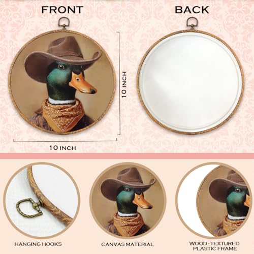 XFN Vintage Western Cowboy Duck Round Wall Art Decor, Retro Duck Art Prints - color: Duck