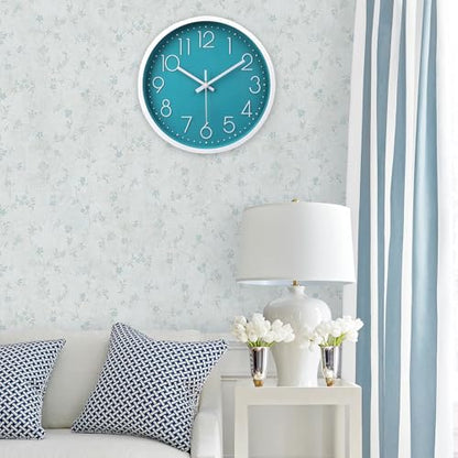 jomparis 12 Inch Silent Non-Ticking Battery Operated Round Turquoise Wall Clock Easy to Read for Pool/Home/Office/School/Kitchen/Bedroom/Living Room Teal Clocks - color: 1 Pack - Teal, size: 12 Inch