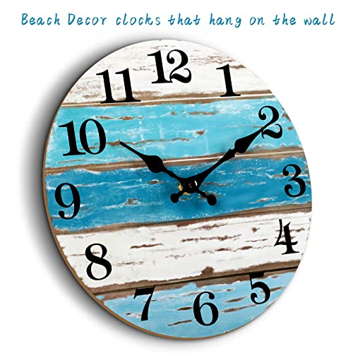 CHYLIN Wall Clock Beach Battery Operated Silent Non-Ticking 8" Coastal - color: A-blue,white, size: 8 inch