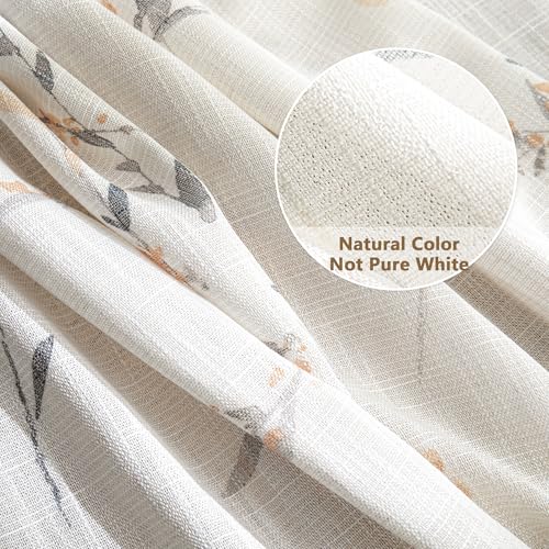MYSKY HOME Floral Sheer Curtains 84 Inch Long Linen Blended 2 Panels Yellow - color: Yellow, size: 50"W x 84"L (Pack of 2)