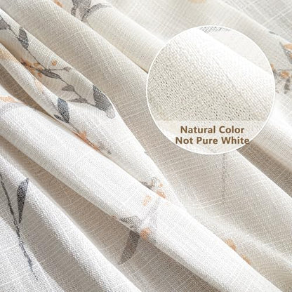 MYSKY HOME Floral Sheer Curtains 84 Inch Long Linen Blended 2 Panels Yellow - color: Yellow, size: 50"W x 84"L (Pack of 2)