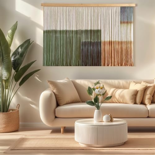 Sdjazl Woven Boho Macrame Wall Hanging Home Decor Tapestry Dip-Dyed Large Macrame Wall Art Colorful Mountain Landspace for Living room (green1) - color: green1