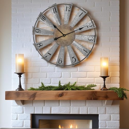 EMAX HOME Large Rustic Clock – Windmill Metal Wall Clock for Farmhouse Decor, Battery Powered, Easy to Mount, Vintage-Inspired Rustic Wall Clock - color: Windmill