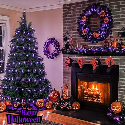 JMEXSUSS 100 LED Globe Purple Halloween Lights Battery Operated 8 Modes - color: Purple, size: 100 LED Battery