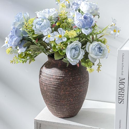 Ceramic Flower Vase, 7.4 Inch Rustic Farmhouse Pottery Decor - color: 205-2-7.4in
