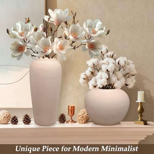 Tall Ceramic Vase 12 Inch Neutral Textured Vase,Cream Vase for Home Decor - size: 12 Inch-tall-cream