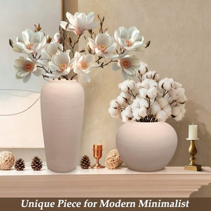 Tall Ceramic Vase 12 Inch Neutral Textured Vase,Cream Vase for Home Decor - size: 12 Inch-tall-cream