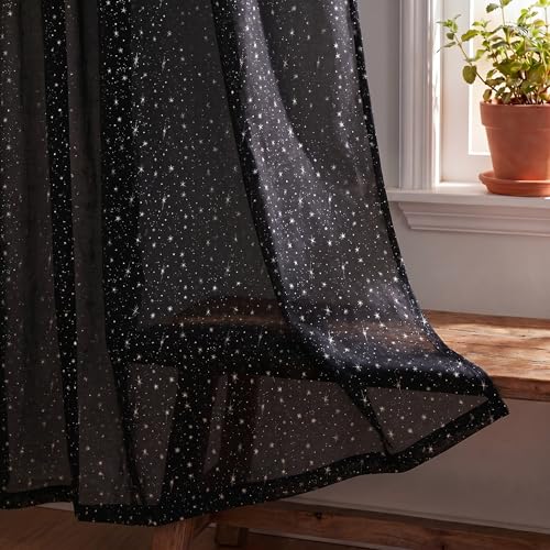 Horaldaily 2Pcs Black Tier Curtains 52x36in, Silver Sequin Star, Halloween - color: Black and Sliver, size: 52"W x 36"L (Pack of 2)