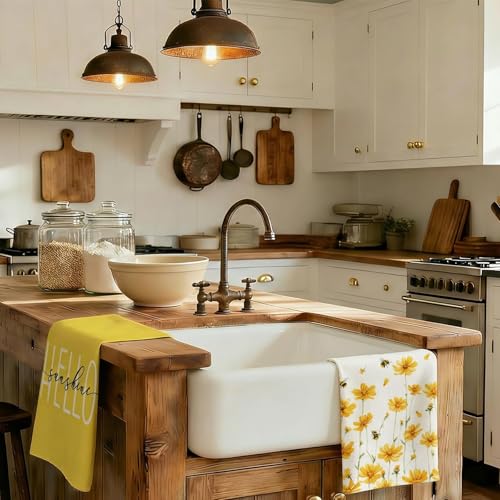 GEEORY Kitchen Towels for Spring Summer Decor Yellow Daisy Dish Towels 18 x 26 Inch Ultra Absorbent Bar Drying Cloth Hello Sunshine Hand Towel for Kitchen Bathroom Party Home Decorations Set of 2