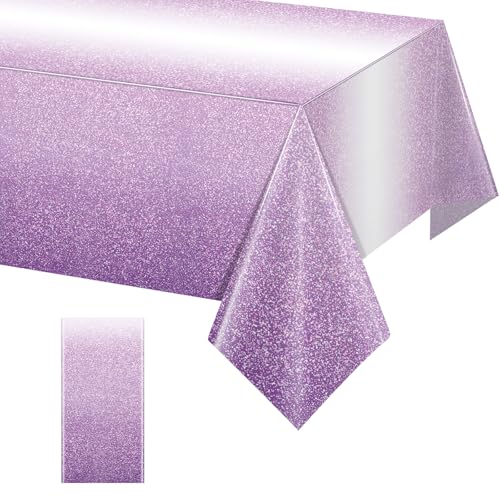 1 Pack Ombre Purple Plastic Tablecloth for Parties, Gradient Pastel Purple Disposable Tablecloths for Rectangle Tables, Sprinkle Table Cover for Wedding Birthday Anniversary Party, 54 x 108Inch - color: Purple, size: 108" x 54" (1 Pack)