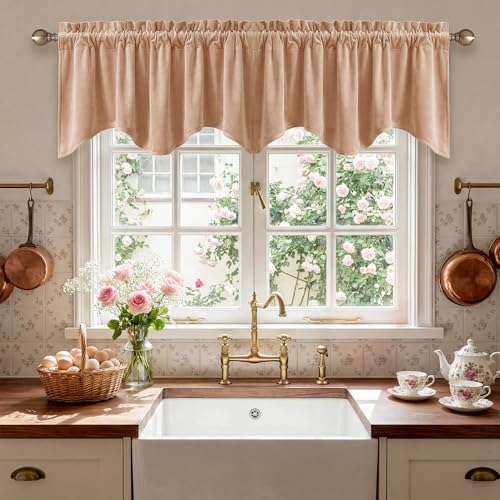 StangH Blush Beige Velvet Window Valance 52x18 Inch, 1 Panel - color: Blush Beige, size: 52"W x 18"L (Pack of 1)