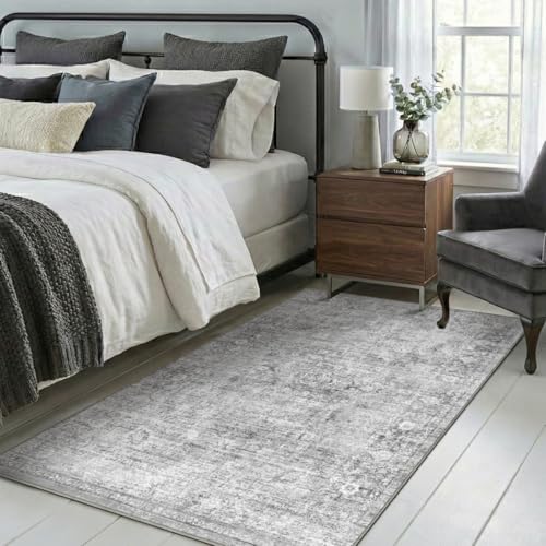 Homemate Washable Rug 4x6 Area Rugs - Vintage Rugs for Living Room - color: Grey, size: 4x6 ft