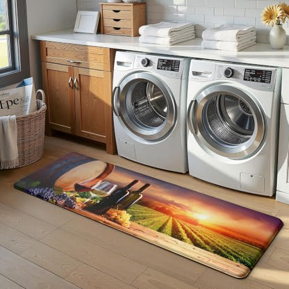 MAYHMYO Wine Country Kitchen Decor Mat Set, 2PC Kitchen Mats, Anti Fatigue - color: Grape Wine