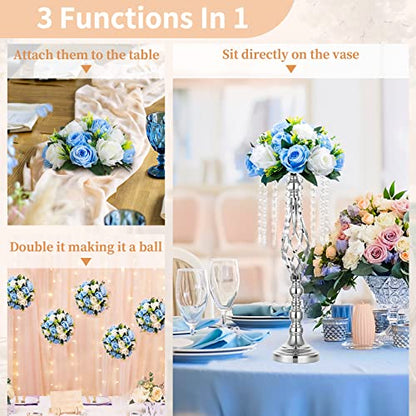 NUPTIO Flower Balls for Wedding Table Centerpieces, Blue & White Fake Rose - color: Blue & White, size: 2 Pcs