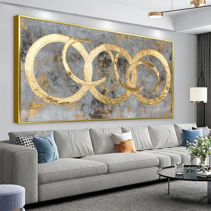 I@U Gold Circle Wall Art Prints 29"x59" Gold Frame Wall Art For Living Room - color: IU1F, size: 59"L x 29"W