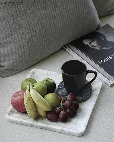 astavostone Natural Grey-White Marble Square Decorative Tray, 10.6 in