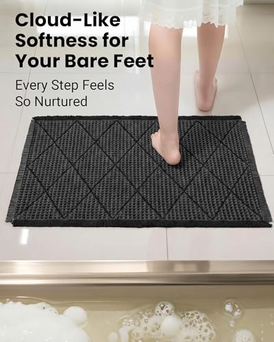 Waffle Bath Mat Set, Non Slip Bathroom Rugs 2 Piece, Gray & Dark Gray - color: Dark Grey & Grey