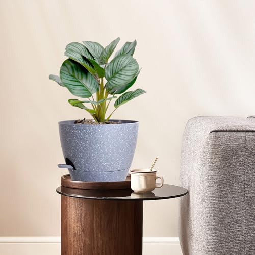 WSMKSZ 10 inch Self Watering Pots, Planter, Plant Pots with Mesh Drainage Holes for Indoor Outdoor House Plants and Garden, Set of 2 Plastic Flower Pots with Deep Reservoir, Speckled Grey - color: Gray With White Speckles, size: 10inch 2pcs