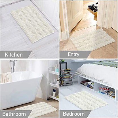 Turquoize Small Bathroom Rug 17x24, Soft Absorbent Chenille Bath Rug, Cream - color: Cream, size: 17" x 24"