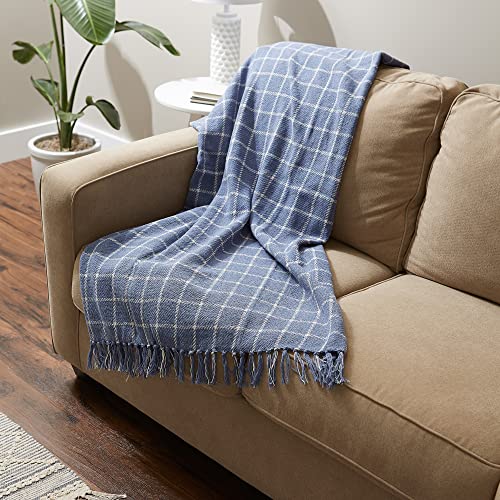 DII Transitional Checked Plaid Woven Throw, 50x60, Stonewash Blue - color: Stonewash Blue, size: 50x60"