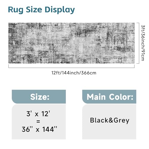 Long Carpet Runners for Hallway 3x12: Washable Abstract Runner Rug Black - color: Black, size: 3' x 12' (Runner)
