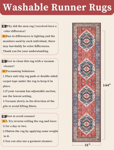 SERISSA 2'6"x12' Washable Non Slip Boho Runner Rug for Hallway，Rust - color: Rust/Multi, size: 2'6" x 12' (Runner)