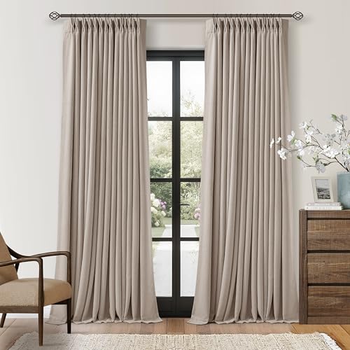 Burlywood Greige Pinch Pleated 100% Blackout Linen Curtains 86 Inch Length - color: Burlywood Birch, size: 40"W x 86"L (Pack of 2)
