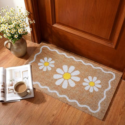 Dunzy Daisy Doormat Outdoor White Floral Welcome Mat for Front Door - style: White Daisy
