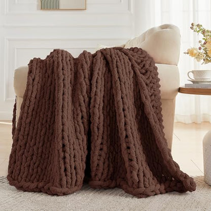 Carriediosa Chunky Knit Throw Blanket 60 x 80, 100% Hand Made, Cocoa Brown - color: Cocoa Brown, size: 60" X 80"