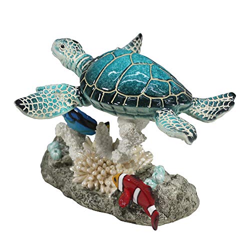 Comfy Hour 7" Sea Turtle and Clownfish on Coral Reef Figurine, Decorative Ocean Theme Sculpture for Beach House, Artisan Crafted Coastal Home Office Tabletop Accent, 1 Unit