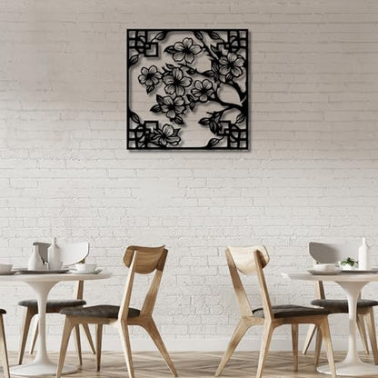 Metal Wall Decor | 17' x 17' x 0.05'' Cherry Blossom Asian Style Art Themed Wall Decorations | Handmade Indoor and Outdoor Wall Art (17'' x 17'', Cherry Blossom Asian Style, Black) - size: 17'' x 17'', style: Cherry Blossom Asian Style