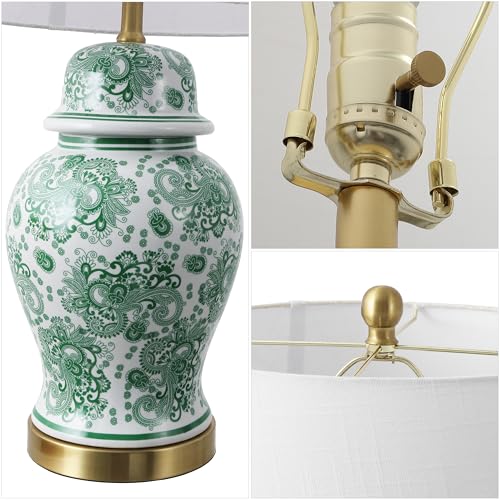 JONATHAN Y Ellis Chinoiserie Ginger Jar Table Lamp 29.5", Green/White - color: Green/White