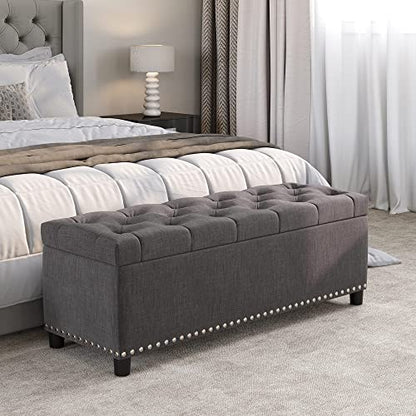 BELLEZE Storage Ottoman, Tufted Ottoman with Close Hinge, Foot Rest for Living Room (Dark Gray, 47 inch) - color: Dark Gray a