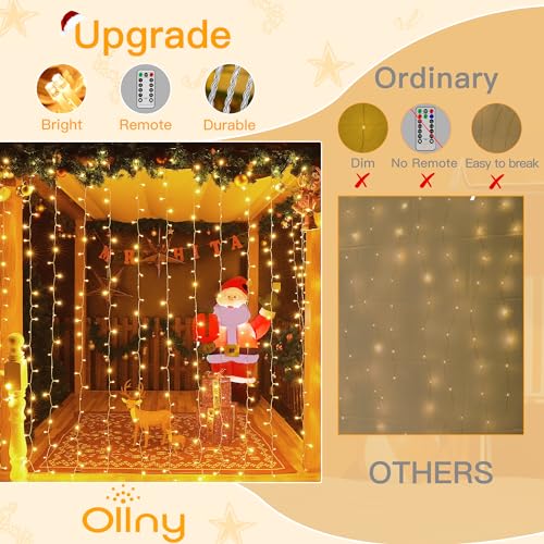 Ollny 2 Pack Curtain Lights, 400LED 6.6x6.6ft Fairy Lights with Remote - color: Warm White, size: 400 LED